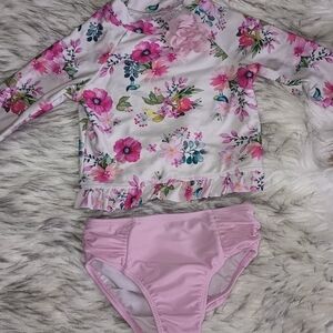 Little Me Pink and White Floral Rashguard Set